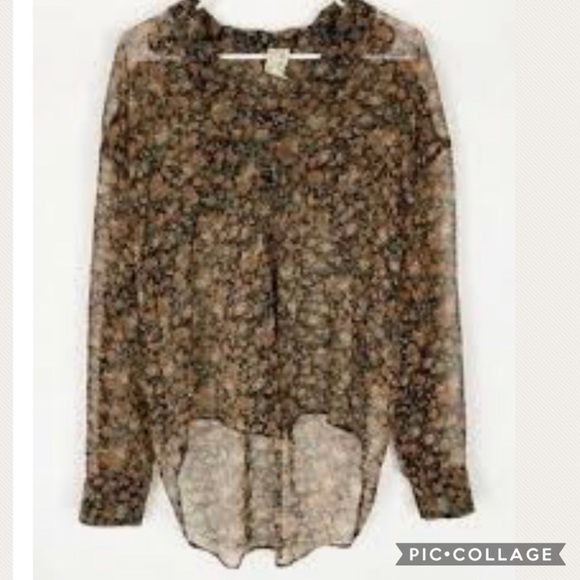 Free People dark floral Hi-Low semi sheer Top - Picture 9 of 9